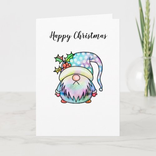 Funny Seasonal Watercolor Christmas Garden Gnome Card