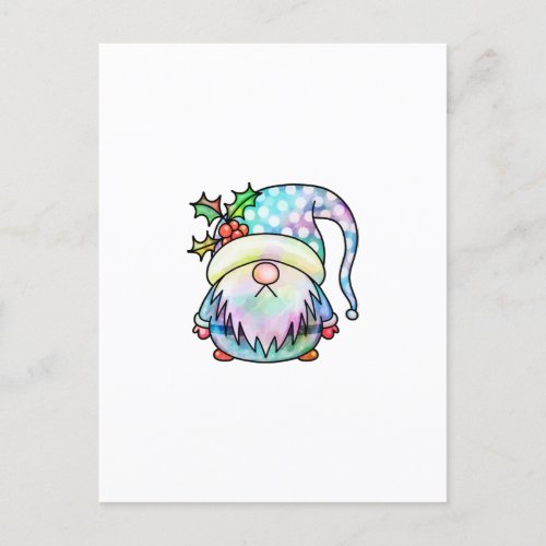 Funny Seasonal Watercolor Christmas Garden Gnome Postcard