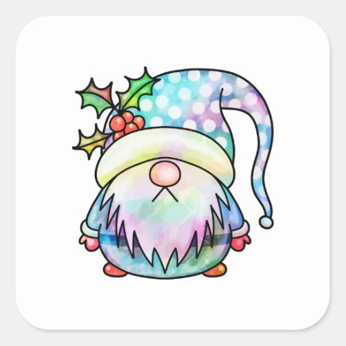 Funny Seasonal Watercolor Christmas Garden Gnome Square Sticker