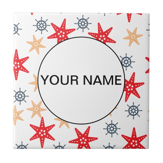 Funny Seastars And Steerwheels Pattern Ceramic Tile (Front)