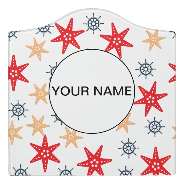 Funny Seastars And Steerwheels Pattern Door Sign (Large Crest Front)