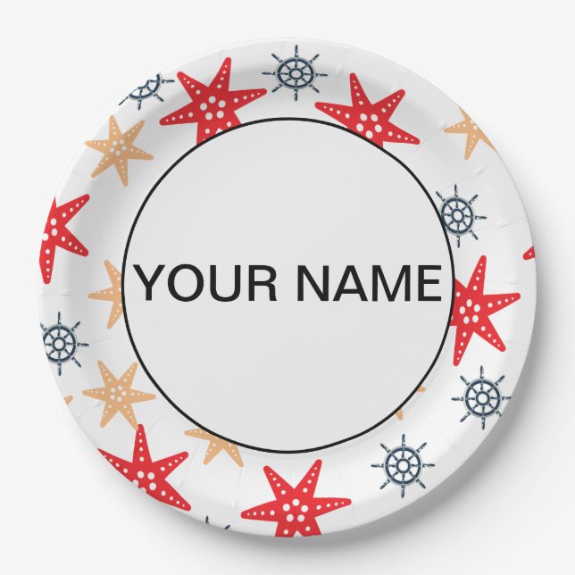 Funny Seastars And Steerwheels Pattern Paper Plates (Front)