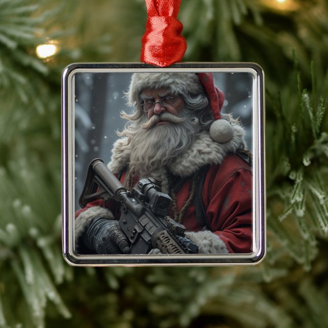 Funny Second Amendment Santa Claus Christmas Metal Ornament (Tree)