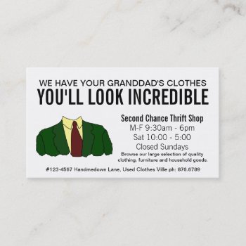 Funny Second Hand Store Thrift Shop Business Card by NetSpeak at Zazzle
