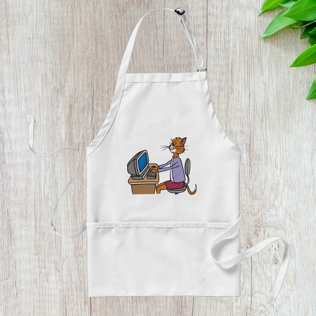 Funny Secretary Cat Cartoon Office Humor  Adult Apron (Creator Uploaded)