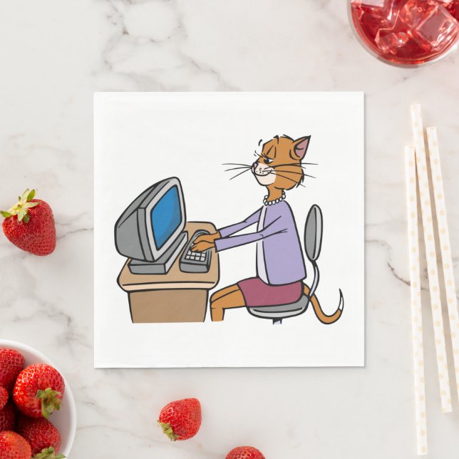 Funny Secretary Cat Cartoon Office Humor  Napkins (Insitu)