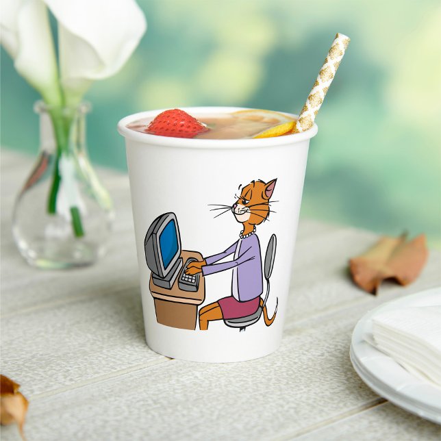 Funny Secretary Cat Cartoon Office Humor  Paper Cups (Creator Uploaded)
