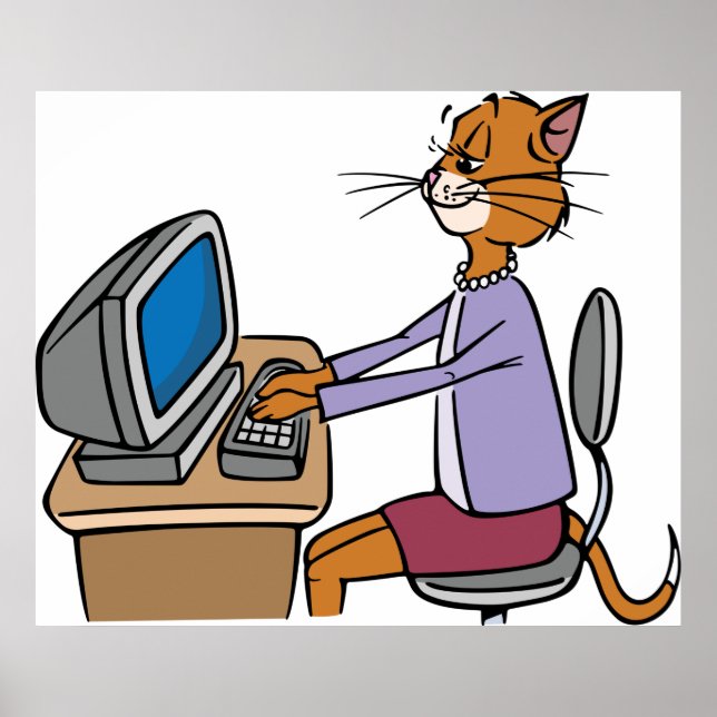 Funny Secretary Cat Cartoon Office Humor  Poster (Front)