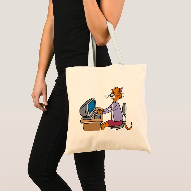 Funny Secretary Cat Cartoon Office Humor  Tote Bag (Creator Uploaded)