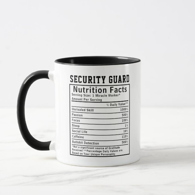 Funny Security Guard Nutrition Facts Protection  Mug (Left)