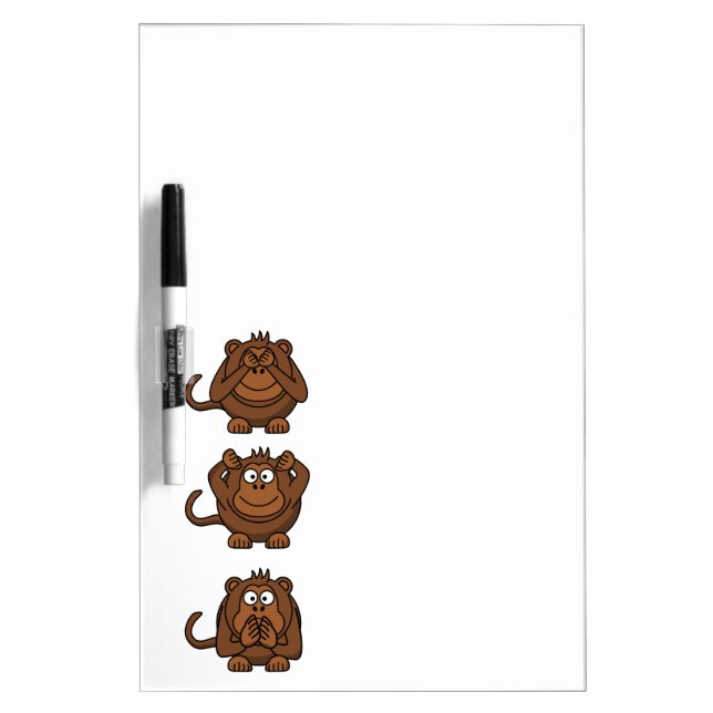 Funny seeing, hearing, speaking monkeys dry erase board (Front)
