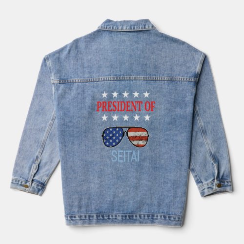 Funny Seitai Healing Accessories _ Usa Flag Therap Denim Jacket