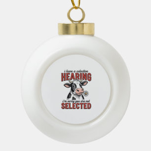 Funny Selective Hearing Cow Vintage Shirt Design_1 Ceramic Ball Christmas Ornament