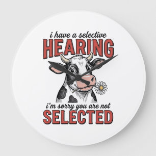 Funny Selective Hearing Cow Vintage Shirt Design_1 Large Clock