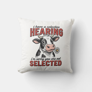 Funny Selective Hearing Cow Vintage Shirt Design_1 Throw Pillow
