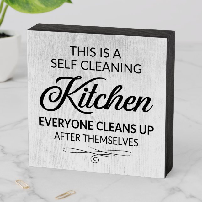 funny self cleaning kitchen word art wooden box sign (In Situ Horizontal)