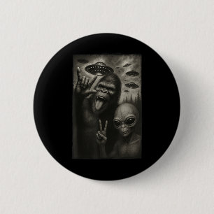 Funny Selfie Bigfoot Alien Sasquatch Rock On Hand  Button