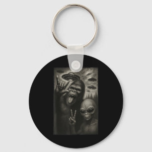Funny Selfie Bigfoot Alien Sasquatch Rock On Hand Keychain