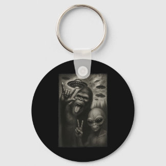 Funny Selfie Bigfoot Alien Sasquatch Rock On Hand  Keychain
