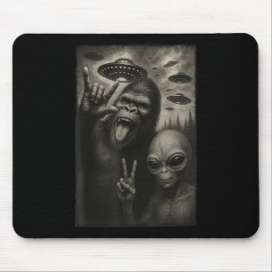 Funny Selfie Bigfoot Alien Sasquatch Rock On Hand Mouse Pad