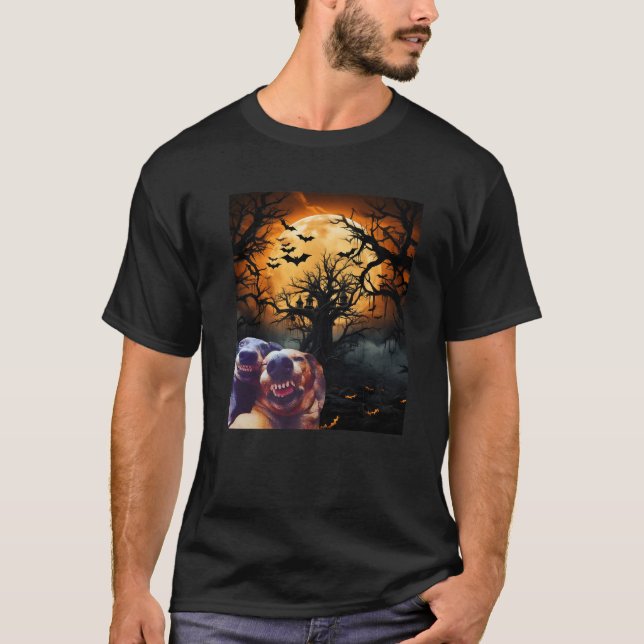 Funny selfie Dogs With Moon Funny Halloween Dog Lo T-Shirt (Front)