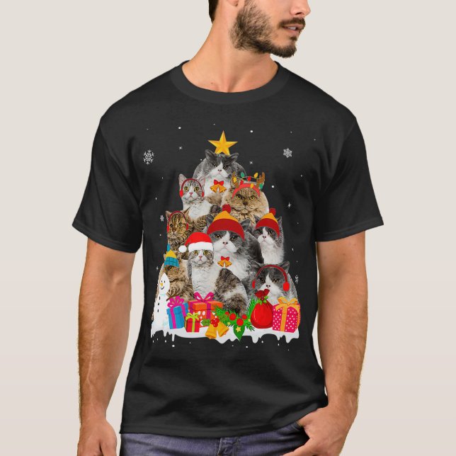 Funny Selkirk Rex Christmas Tree Pet Cat Lover Gif T-Shirt (Front)