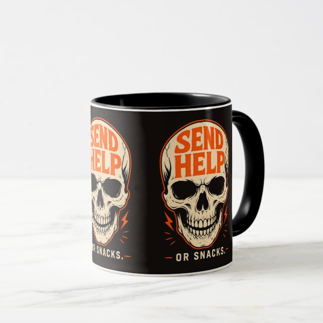 Funny Send Help Or Snacks Retro Skull Mug (Front Right)