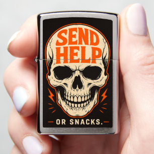 Funny Send Help Or Snacks Retro Skull Zippo Lighter