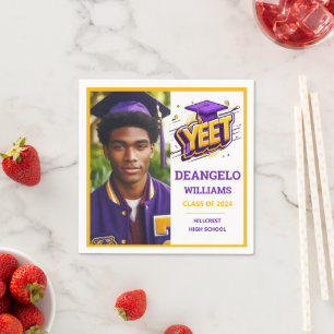 Funny Senior Yeet Purple Gold Graduation Napkins