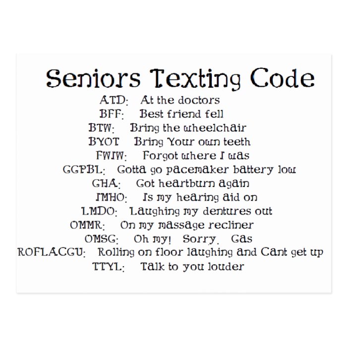 Funny Seniors Texting Code Postcard Zazzle 4519