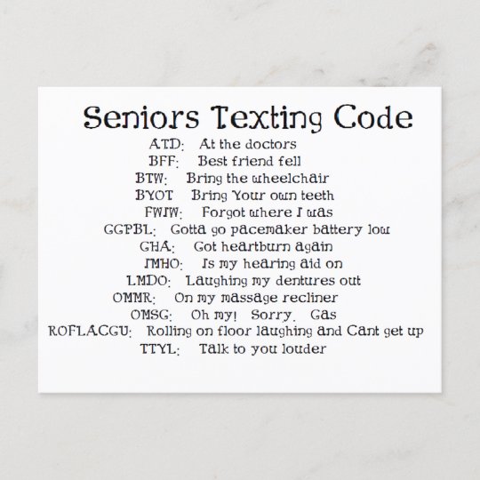 funny Seniors texting code Postcard | Zazzle.com