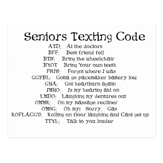 funny Seniors texting code Postcard | Zazzle.com