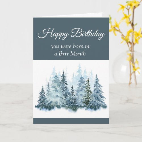 Funny September Birthday Forest Winter Trees Card