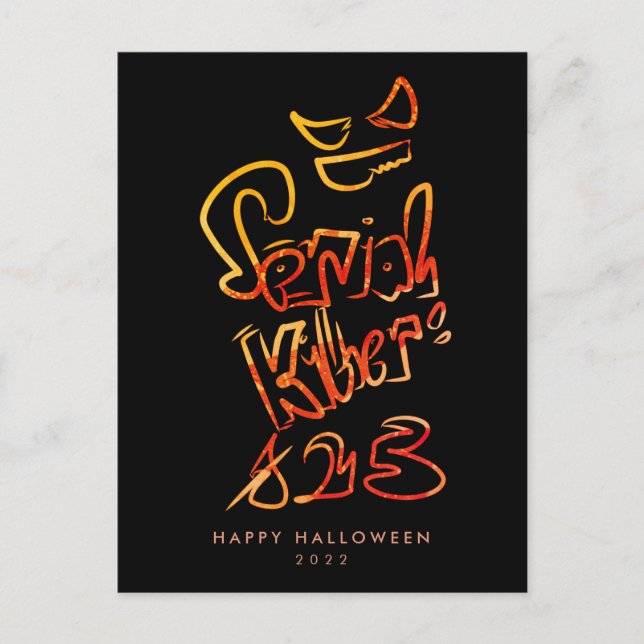 Funny Serial Killer Typography Spooky Pumbkin Postcard (Front)