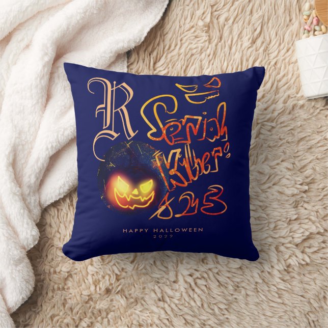 Funny Serial Killer Typography Spooky Pumbkin Throw Pillow (Blanket)