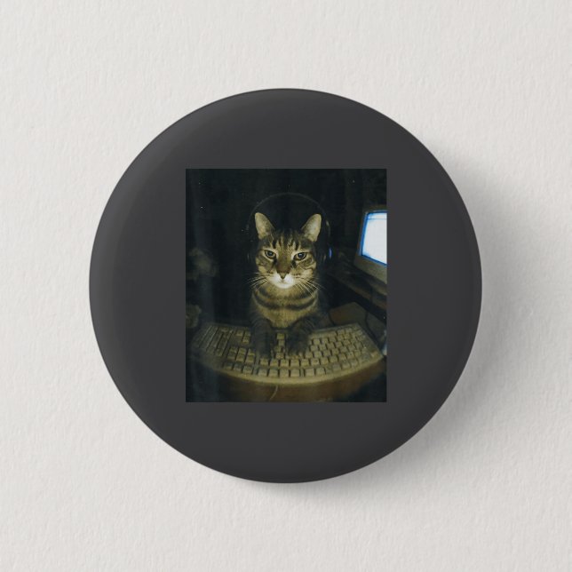 Funny Serious Gamer Cat Lovers Stud Kitty Cat Meme Button (Front)
