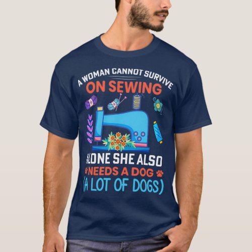 Funny Sewer Crochet Quilter Dog Coffee Quilting Lo T_Shirt