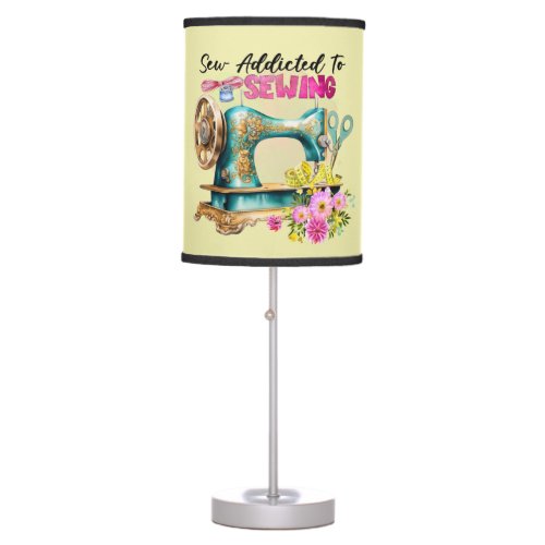 Funny sewing addict word art table lamp