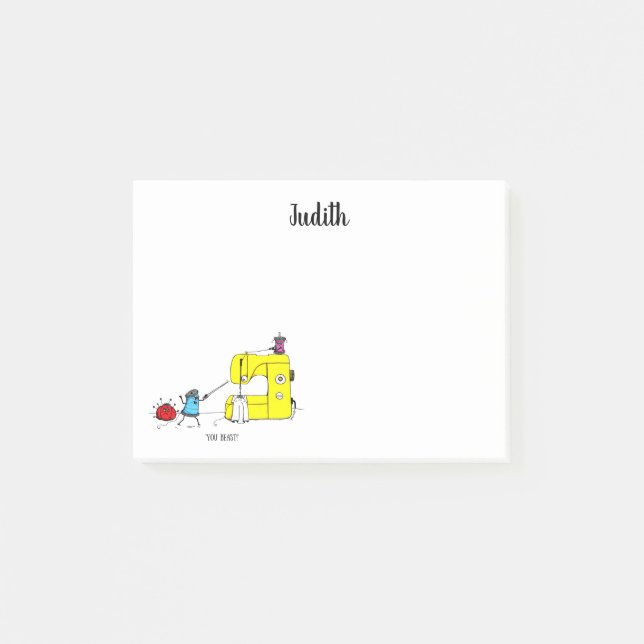 Funny Sewing Machine Cartoon Post-it Notes (Front)