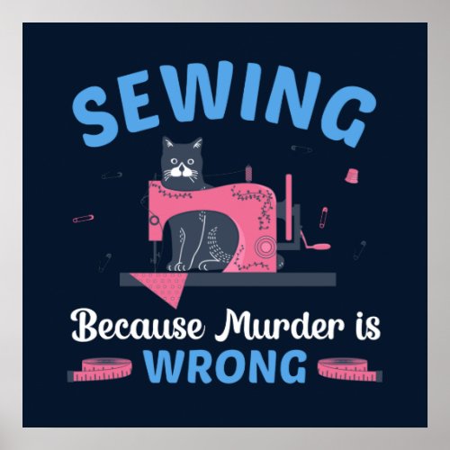 funny sewing murder word art cat poster