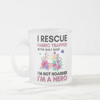 Funny Sewing Quote Vintage Floral Sewing Machine Frosted Glass Coffee Mug
