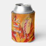 Funny Sexy Bbq Hot Dog Man, Flames, Heat Things Up Can Cooler at Zazzle