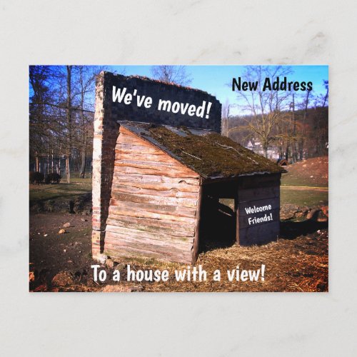 Funny shack moved postcard