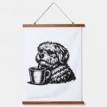 ​Funny Shaggy Dog Drinking Coffee Wood Wall Tapest