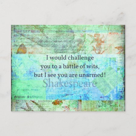 Funny Shakespeare Insult Quotation Elizabethan Art Postcard