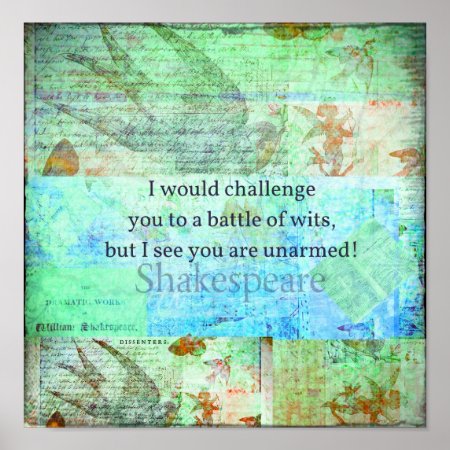 Funny Shakespeare Insult Quotation Elizabethan Art Poster