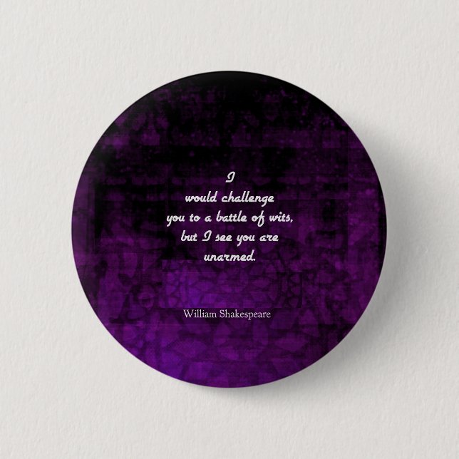 Funny Shakespeare Insult Quotation Elizabethan Button (Front)