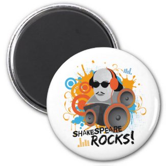 Funny Shakespeare Slogan Gift "Shakespeare Rocks" 2 Inch Round Magnet