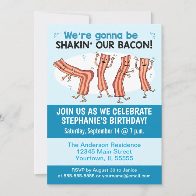 Funny Shakin' Our Bacon Birthday Party Invitation (Front)