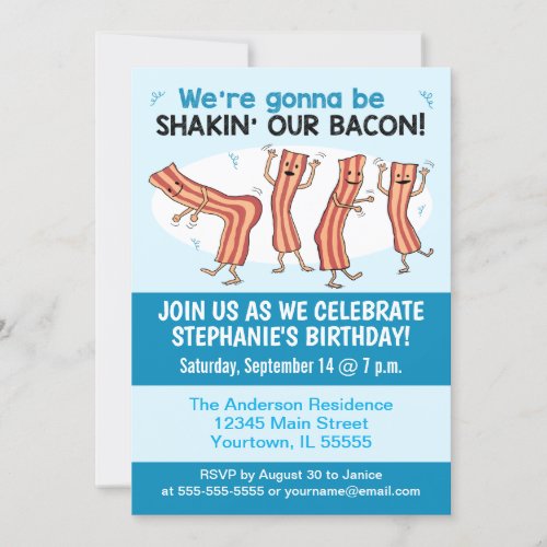 Funny Shakin Our Bacon Birthday Party Invitation